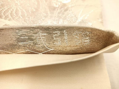 平和屋着物◎六通柄袋帯　古京錦　籬菊花文　二重引箔　銀糸　正絹　逸品　BAAW1363mz