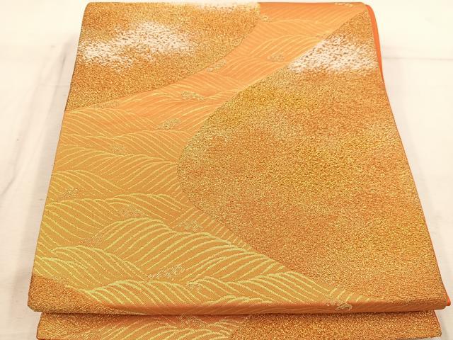 平和屋着物◎六通柄袋帯　立波文　金糸　正絹　逸品　BAAW1366mz