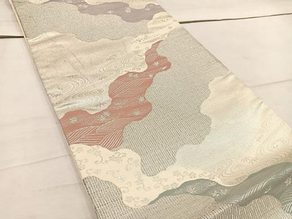 平和屋着物◎六通柄袋帯　竜田川　銀糸　正絹　逸品　BAAW1367mz