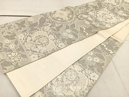 平和屋着物◎六通柄袋帯　唐織　九百錦　孔雀花文　プラチナ箔　正絹　逸品　BAAW1370mz