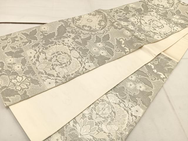 平和屋着物◎六通柄袋帯　唐織　九百錦　孔雀花文　プラチナ箔　正絹　逸品　BAAW1370mz