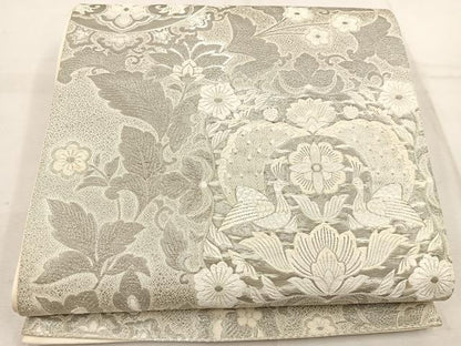 平和屋着物◎六通柄袋帯　唐織　九百錦　孔雀花文　プラチナ箔　正絹　逸品　BAAW1370mz