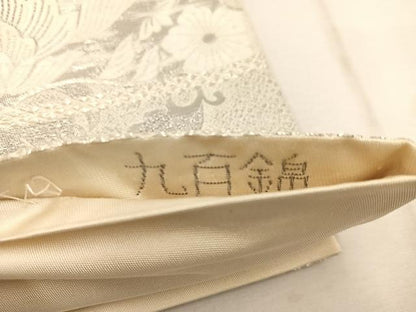 平和屋着物◎六通柄袋帯　唐織　九百錦　孔雀花文　プラチナ箔　正絹　逸品　BAAW1370mz