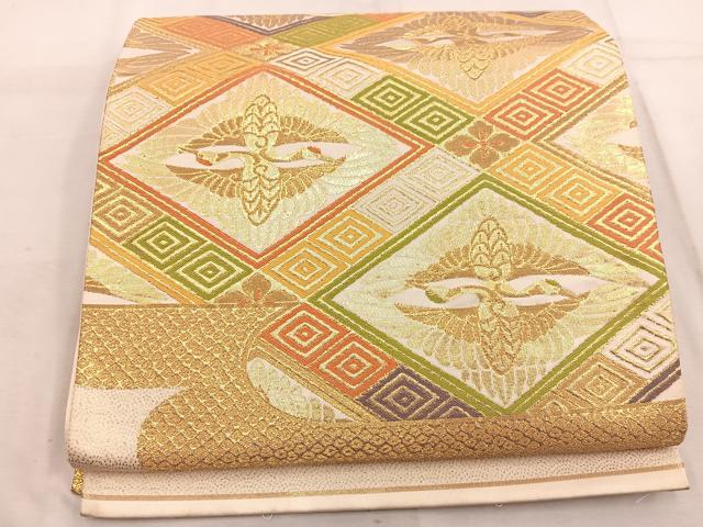 平和屋着物◎六通柄袋帯　みかげ　双鶴　金糸　正絹　逸品　BAAW1371mz