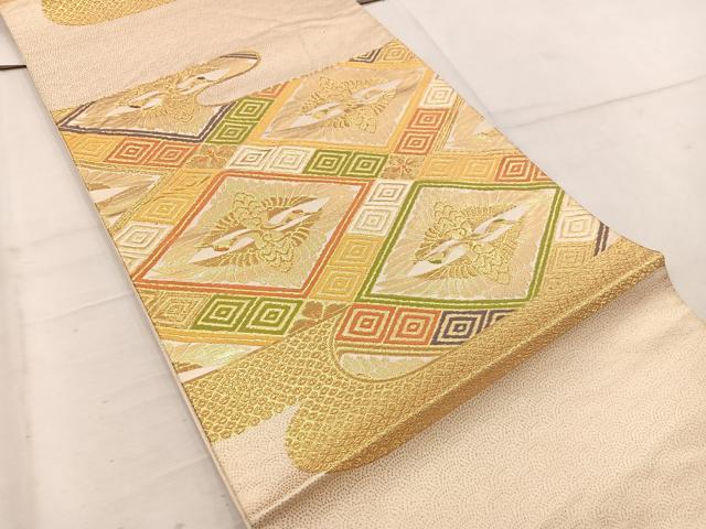 平和屋着物◎六通柄袋帯　みかげ　双鶴　金糸　正絹　逸品　BAAW1371mz