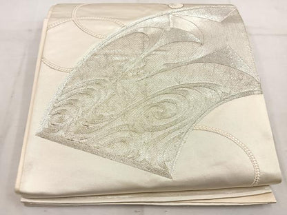 平和屋着物◎太鼓柄袋帯　総刺繍　駒刺繍　地紙流水文　銀糸　正絹　逸品　BAAW1372mz