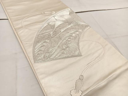 平和屋着物◎太鼓柄袋帯　総刺繍　駒刺繍　地紙流水文　銀糸　正絹　逸品　BAAW1372mz