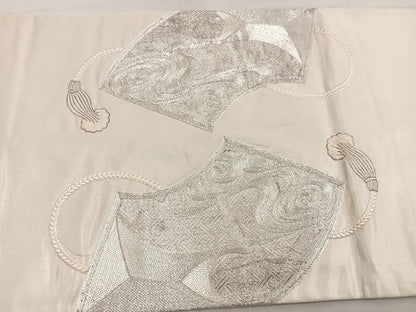 平和屋着物◎太鼓柄袋帯　総刺繍　駒刺繍　地紙流水文　銀糸　正絹　逸品　BAAW1372mz