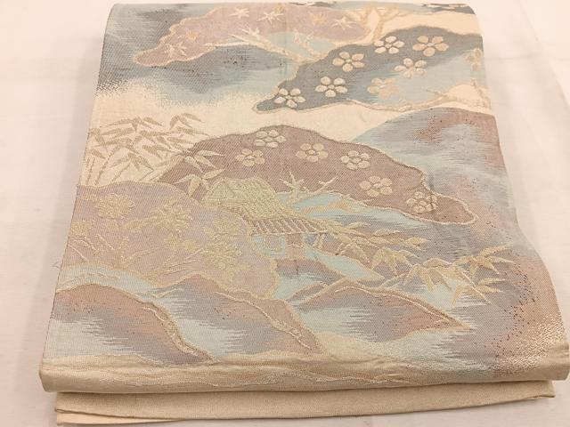 平和屋着物◎六通柄袋帯　風景花文　金糸　正絹　逸品　BAAW1374mz