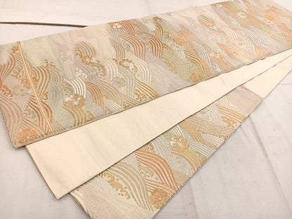 平和屋着物◎六通柄袋帯　立波花文　金銀糸　正絹　逸品　BAAW1375mz