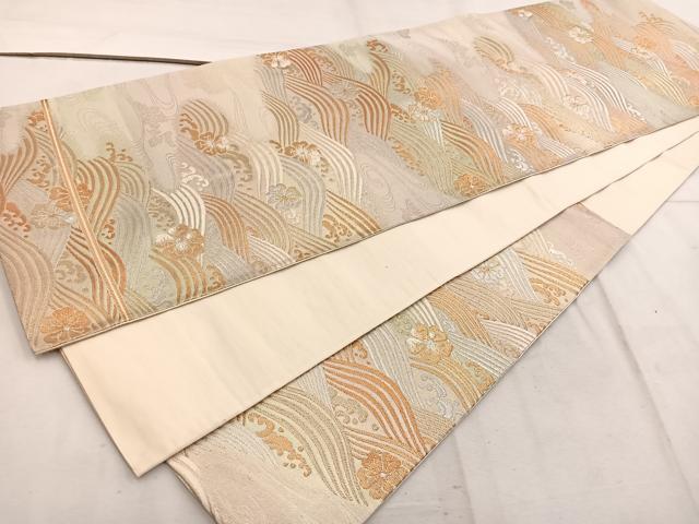 平和屋着物◎六通柄袋帯　立波花文　金銀糸　正絹　逸品　BAAW1375mz