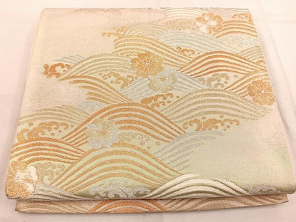 平和屋着物◎六通柄袋帯　立波花文　金銀糸　正絹　逸品　BAAW1375mz