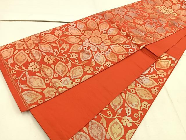 平和屋着物◎西陣　服部織物謹製　六通柄袋帯　こはく錦　草花文　金糸　正絹　逸品　BAAW1376mz