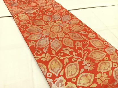 平和屋着物◎西陣　服部織物謹製　六通柄袋帯　こはく錦　草花文　金糸　正絹　逸品　BAAW1376mz
