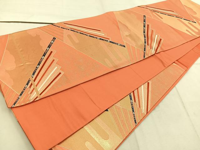 平和屋着物◎六通柄袋帯　エ霞檜扇文　金糸　正絹　逸品　BAAW1377mz