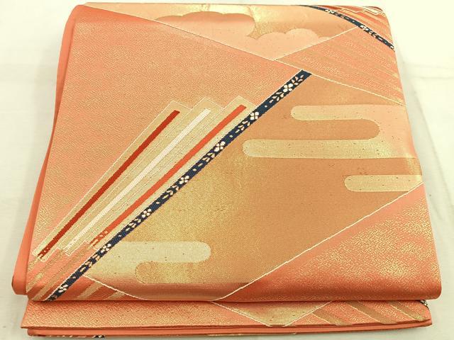 平和屋着物◎六通柄袋帯　エ霞檜扇文　金糸　正絹　逸品　BAAW1377mz