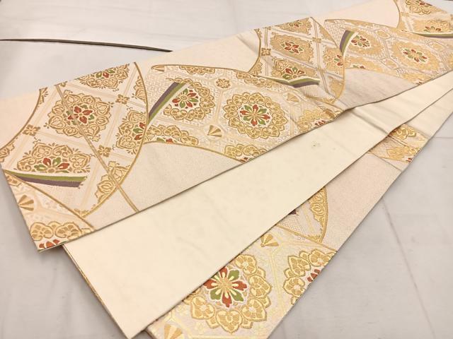 平和屋着物◎六通柄袋帯　唐織　地紙重ね蜀江花文　金糸　正絹　逸品　BAAW1380mz