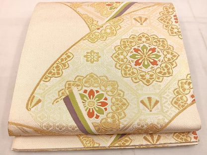 平和屋着物◎六通柄袋帯　唐織　地紙重ね蜀江花文　金糸　正絹　逸品　BAAW1380mz