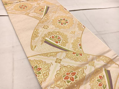 平和屋着物◎六通柄袋帯　唐織　地紙重ね蜀江花文　金糸　正絹　逸品　BAAW1380mz