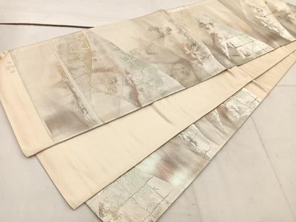 平和屋着物◎西陣　六通柄袋帯　遠山文　金銀糸　証紙付き　正絹　逸品　未使用　BAAW1382mz