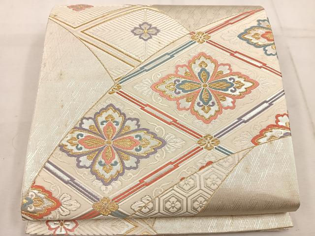 平和屋着物◎六通柄袋帯　唐織　亀甲花文　金銀糸　正絹　逸品　BAAW1383mz
