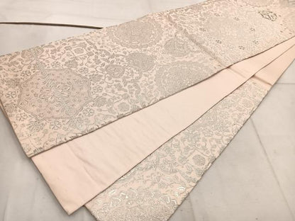 平和屋着物◎六通柄袋帯　正倉院花文　銀糸　正絹　逸品　BAAW1391mz