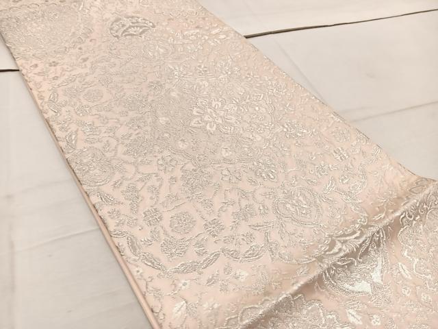 平和屋着物◎六通柄袋帯　正倉院花文　銀糸　正絹　逸品　BAAW1391mz