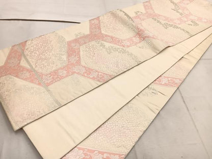 平和屋着物◎六通柄袋帯　花唐草文　銀糸　正絹　逸品　BAAW1393mz