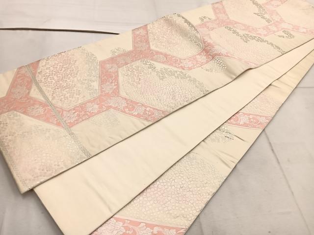 平和屋着物◎六通柄袋帯　花唐草文　銀糸　正絹　逸品　BAAW1393mz