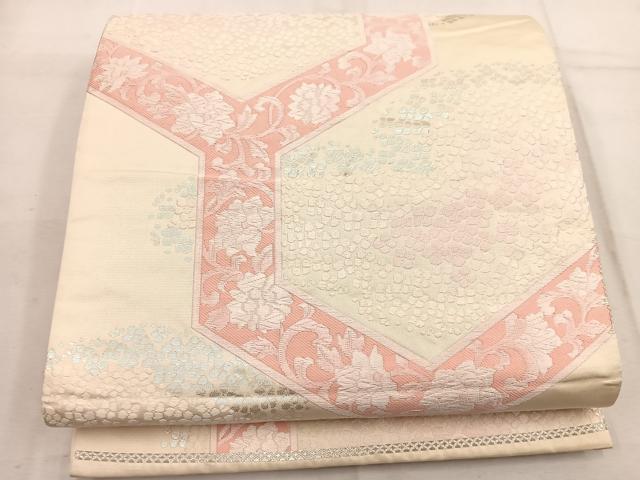 平和屋着物◎六通柄袋帯　花唐草文　銀糸　正絹　逸品　BAAW1393mz