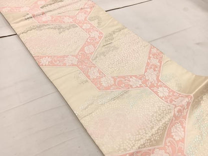 平和屋着物◎六通柄袋帯　花唐草文　銀糸　正絹　逸品　BAAW1393mz