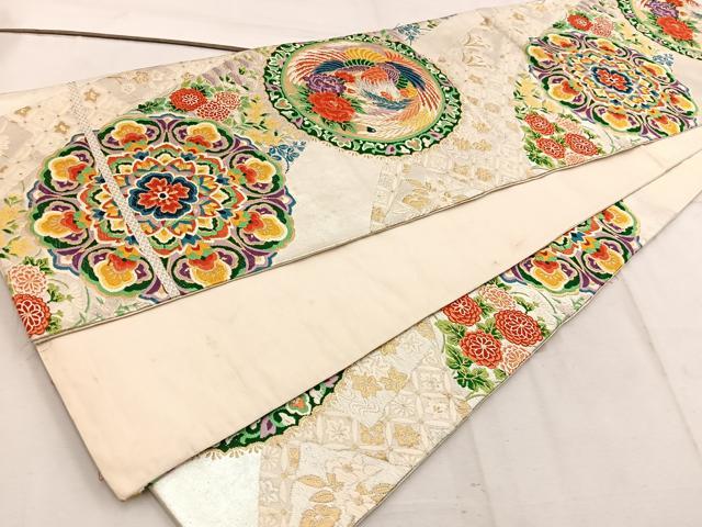 平和屋着物◎六通柄袋帯　唐織　鳳凰花丸文　金銀糸　正絹　逸品　BAAW1410mz