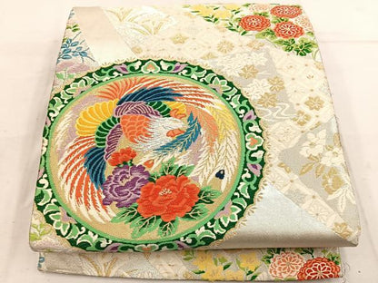 平和屋着物◎六通柄袋帯　唐織　鳳凰花丸文　金銀糸　正絹　逸品　BAAW1410mz