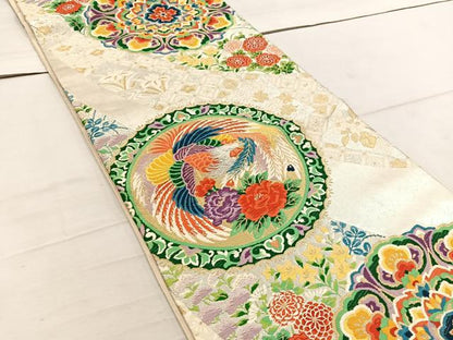 平和屋着物◎六通柄袋帯　唐織　鳳凰花丸文　金銀糸　正絹　逸品　BAAW1410mz
