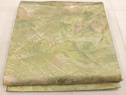 平和屋着物◎西陣　六通柄　京袋帯　立波文　金糸　引箔　正絹　逸品　BAAW1417mz