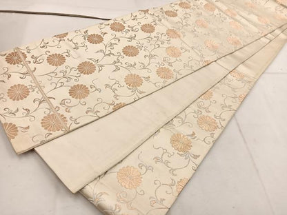 平和屋着物◎六通柄袋帯　菊唐草文　金糸　正絹　逸品　BAAW1418mz