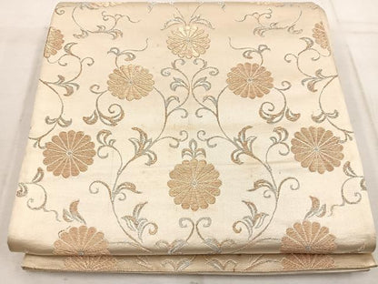 平和屋着物◎六通柄袋帯　菊唐草文　金糸　正絹　逸品　BAAW1418mz
