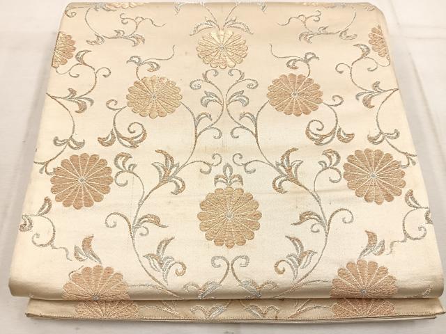 平和屋着物◎六通柄袋帯　菊唐草文　金糸　正絹　逸品　BAAW1418mz