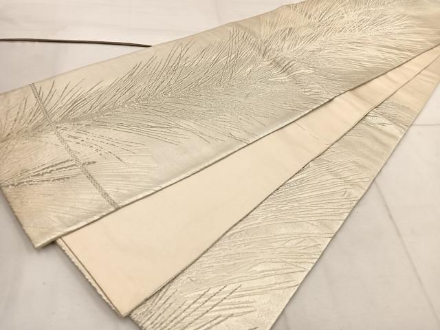 平和屋着物◎六通柄袋帯　枝葉文　銀糸　正絹　逸品　BAAW1419mz