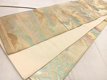 平和屋着物◎六通柄袋帯　笠松文　金糸　正絹　逸品　BAAW1420mz