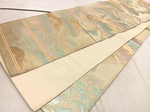 平和屋着物◎六通柄袋帯　笠松文　金糸　正絹　逸品　BAAW1420mz