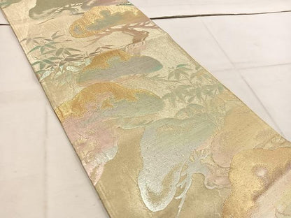 平和屋着物◎六通柄袋帯　笠松文　金糸　正絹　逸品　BAAW1420mz