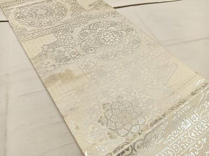 平和屋着物◎六通柄　本袋帯　正倉院花文　銀糸　正絹　逸品　BAAW1423mz