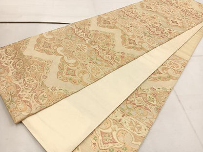 平和屋着物◎六通柄袋帯　草花文　金糸　正絹　逸品　BAAW1424mz