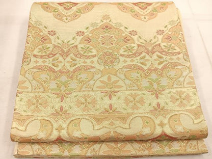 平和屋着物◎六通柄袋帯　草花文　金糸　正絹　逸品　BAAW1424mz