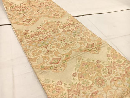 平和屋着物◎六通柄袋帯　草花文　金糸　正絹　逸品　BAAW1424mz