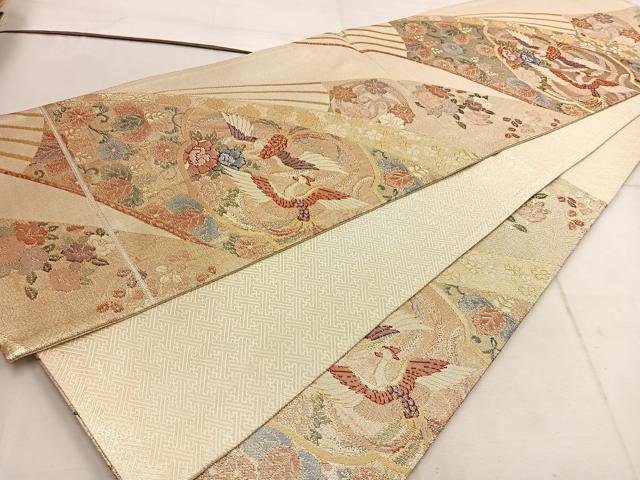平和屋着物◎佐賀錦　六通柄袋帯　扇面鳳凰花文　金銀糸　正絹　逸品　BAAW1431mz