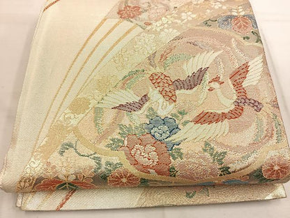 平和屋着物◎佐賀錦　六通柄袋帯　扇面鳳凰花文　金銀糸　正絹　逸品　BAAW1431mz