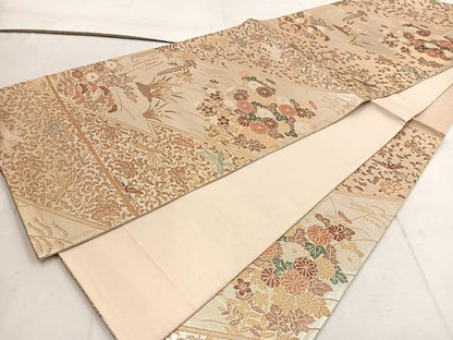 平和屋着物◎六通柄袋帯　鳳凰菊花文　金銀糸　正絹　逸品　BAAW1434mz