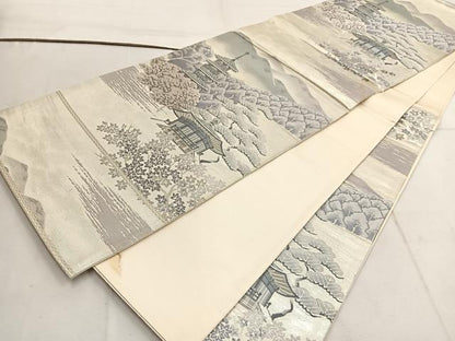 平和屋着物◎六通柄袋帯　唐織　萬葉の路　銀糸　正絹　逸品　BAAW1436mz